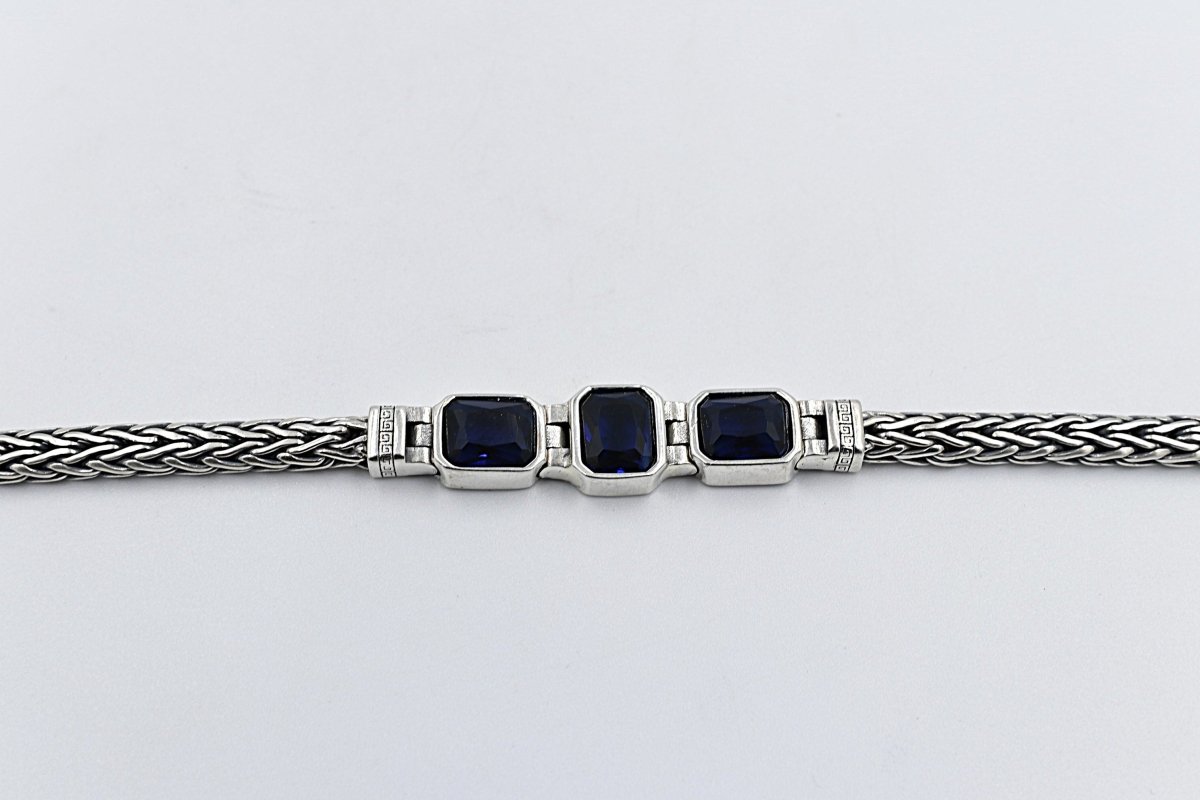 Stg Silver Oxidised Bracelet with Syn Sapphire Stones