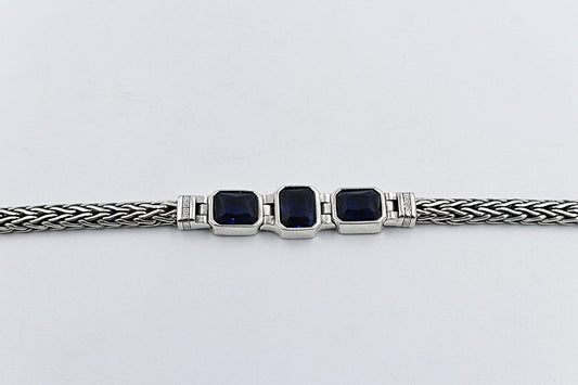 Stg Silver Oxidised Bracelet with Syn Sapphire Stones