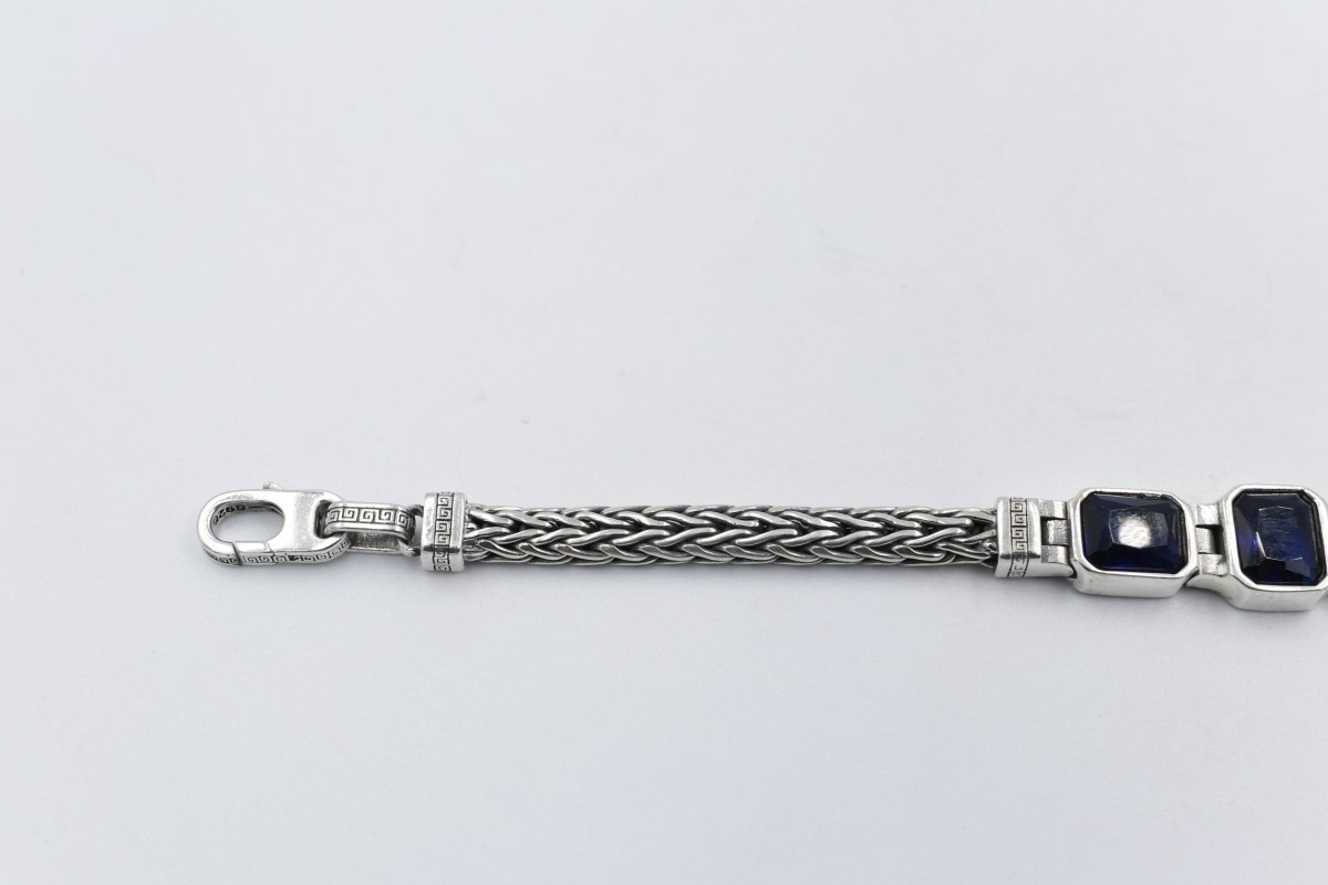 Stg Silver Oxidised Bracelet with Syn Sapphire Stones
