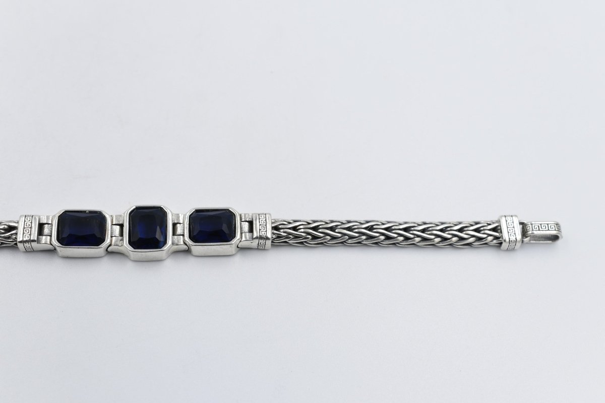 Stg Silver Oxidised Bracelet with Syn Sapphire Stones