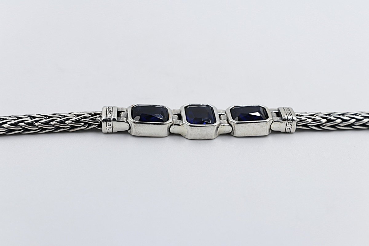 Stg Silver Oxidised Bracelet with Syn Sapphire Stones