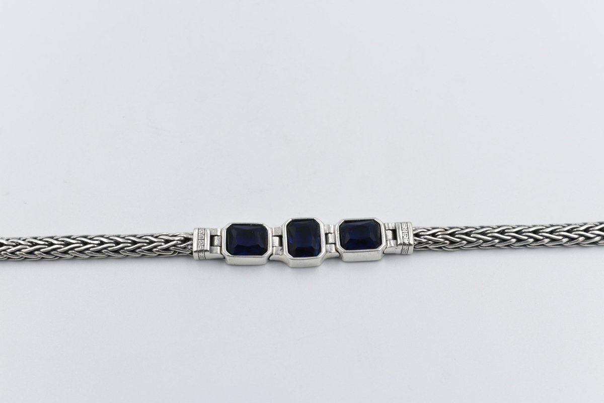 Stg Silver Oxidised Bracelet with Syn Sapphire Stones