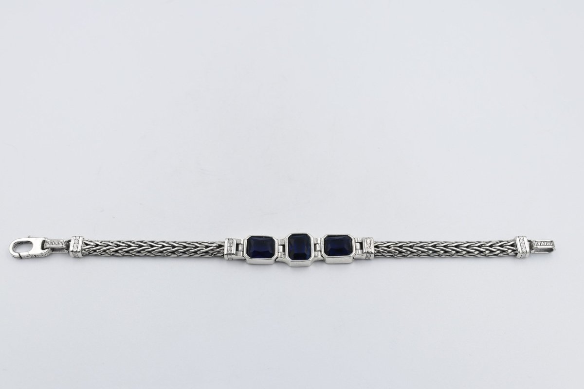 Stg Silver Oxidised Bracelet with Syn Sapphire Stones