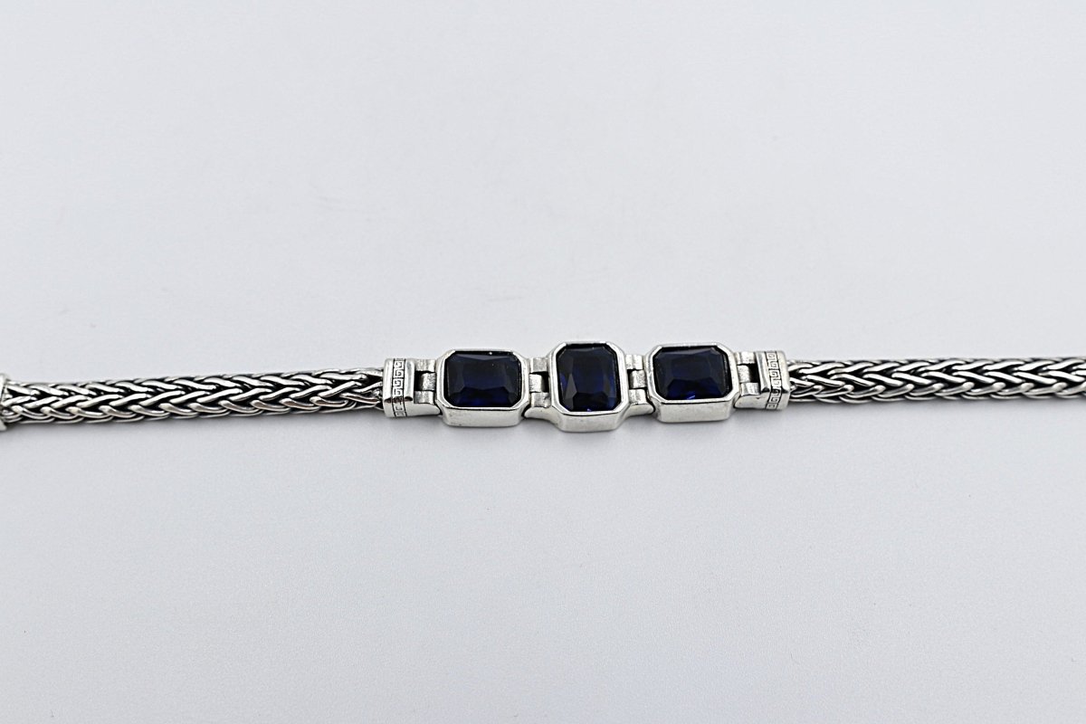 Stg Silver Oxidised Bracelet with Syn Sapphire Stones