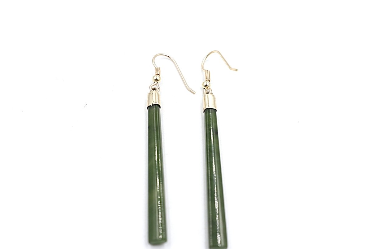 9ct Gold Set New Zealand Greenstone Drop Earrings SJ07