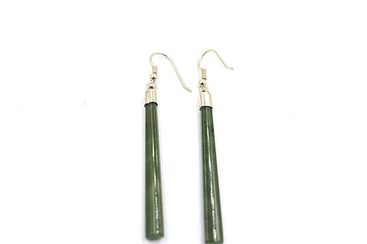 9ct Gold Set New Zealand Greenstone Drop Earrings SJ07