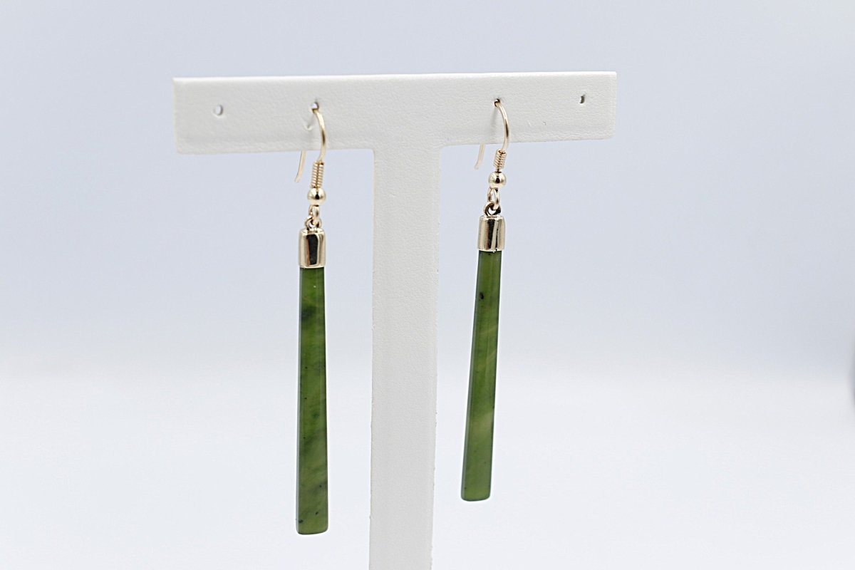9ct Gold Set New Zealand Greenstone Drop Earrings SJ07