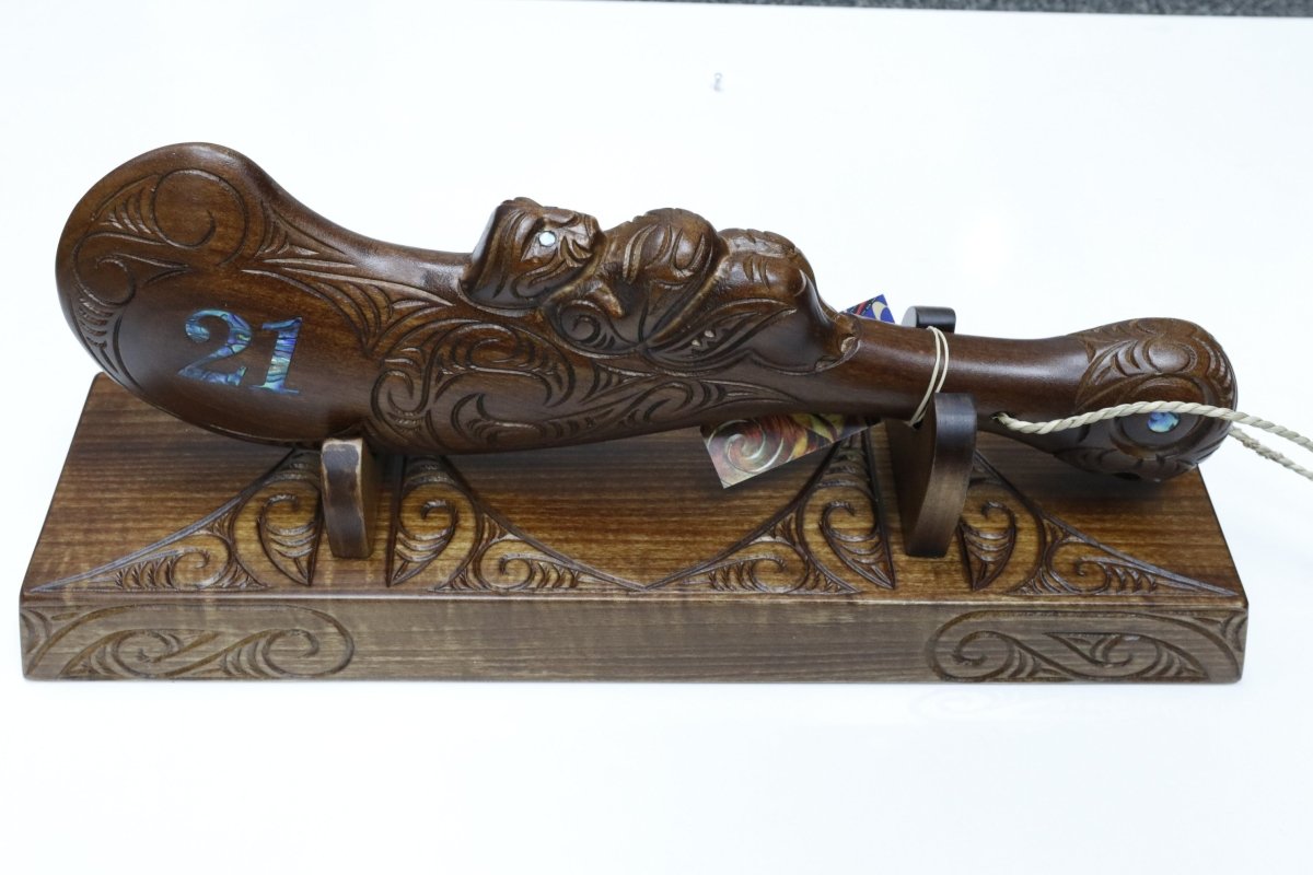 New Zealand Made Wooden Paua 21st Large Wahaika With Base