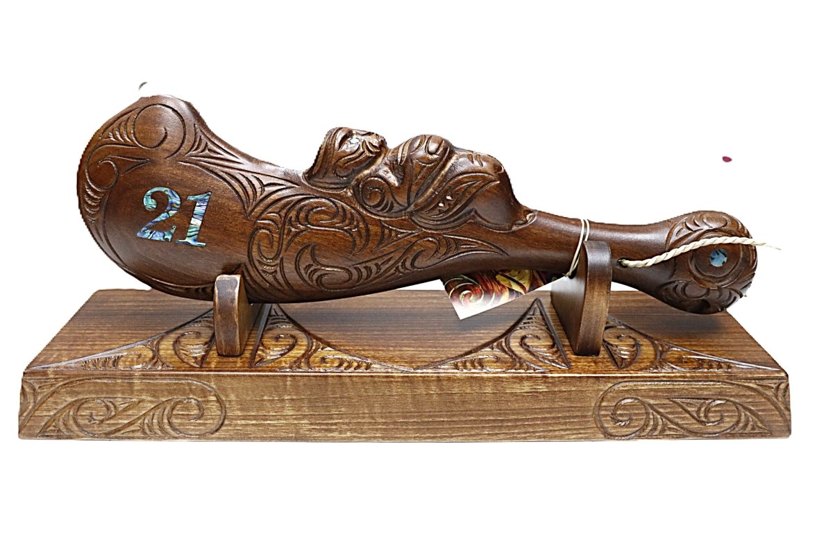 New Zealand Made Wooden Paua 21st Large Wahaika With Base
