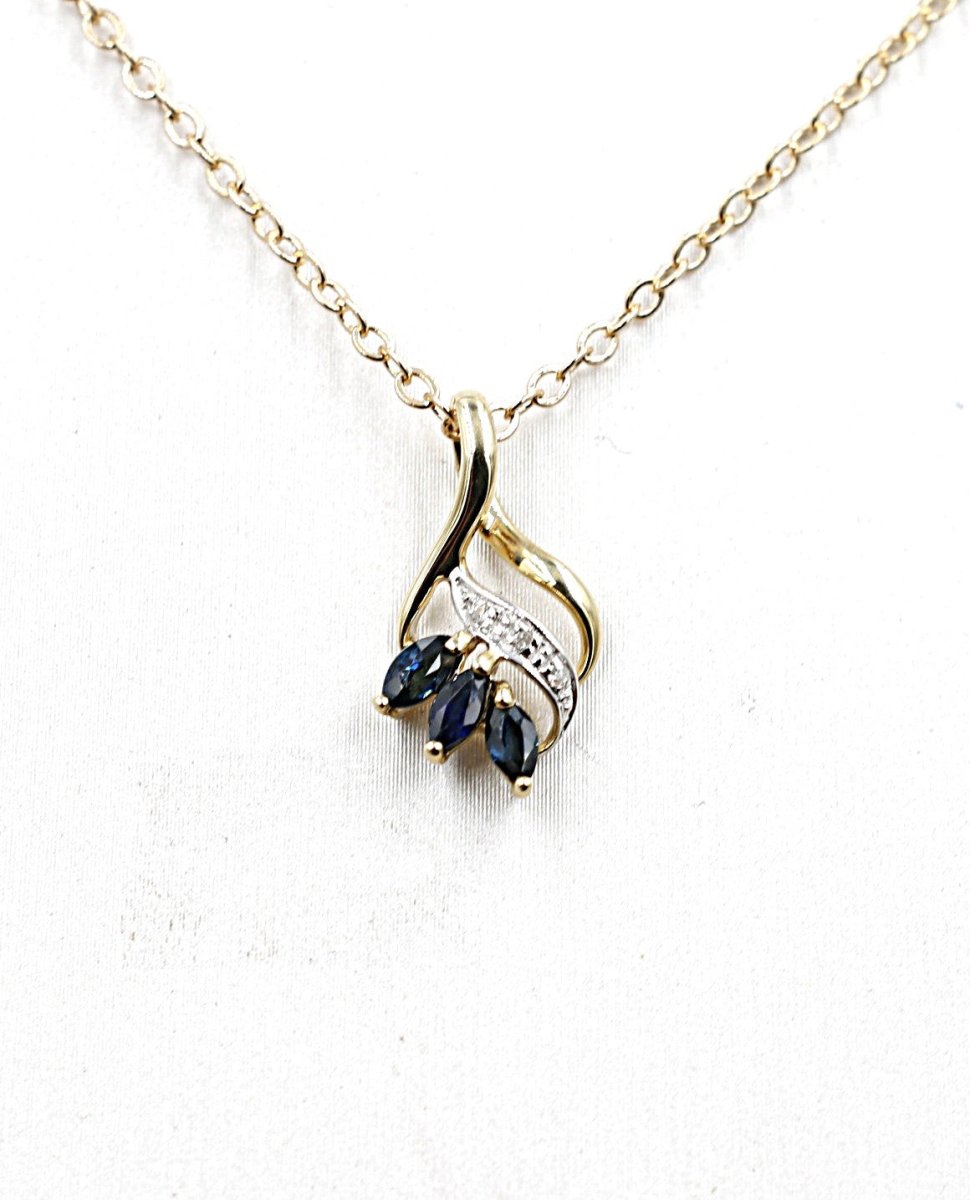 9ct Gold set Sapphire & Diamond Pendent 5P0203