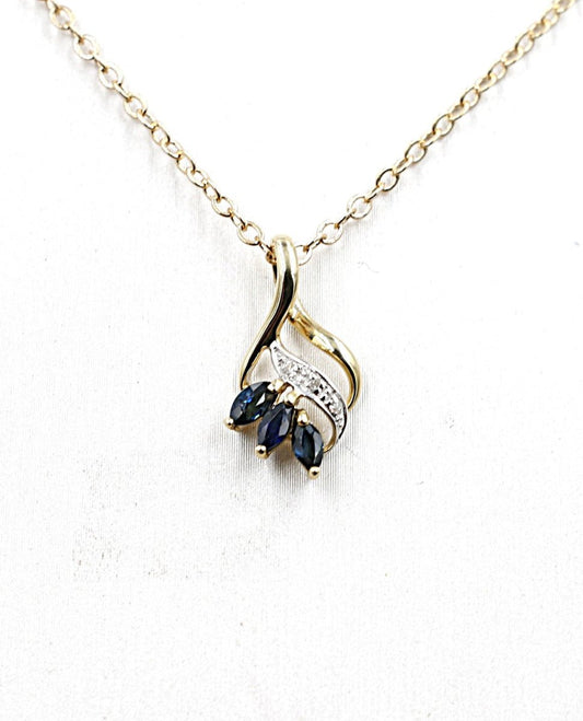 9ct Gold set Sapphire & Diamond Pendent 5P0203