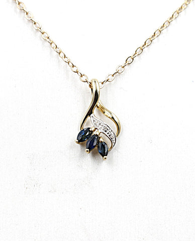 9ct Gold set Sapphire & Diamond Pendent 5P0203