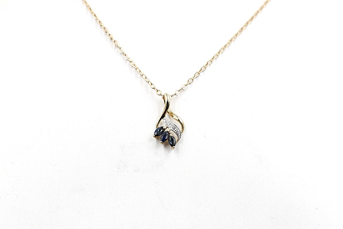 9ct Gold set Sapphire & Diamond Pendent 5P0203