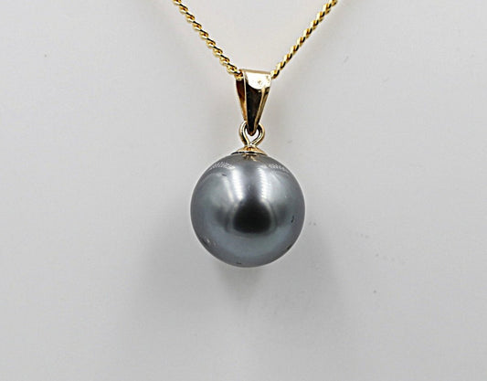 9ct Gold Set tahitian Black Pearl 10mm SP04