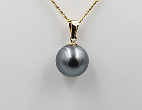 9ct Gold Set tahitian Black Pearl 10mm SP04
