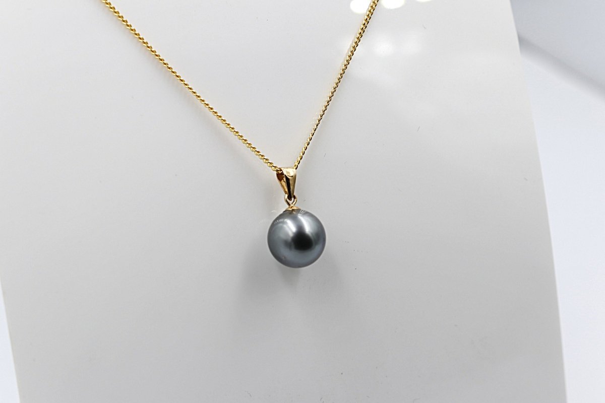 9ct Gold Set tahitian Black Pearl 10mm SP04