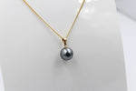 9ct Gold Set tahitian Black Pearl 10mm SP04