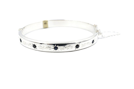 Sterling Silver Snap Bangle with Sapphire