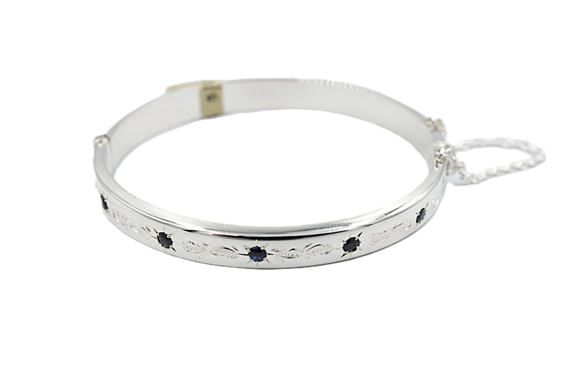 Sterling Silver Snap Bangle with Sapphire