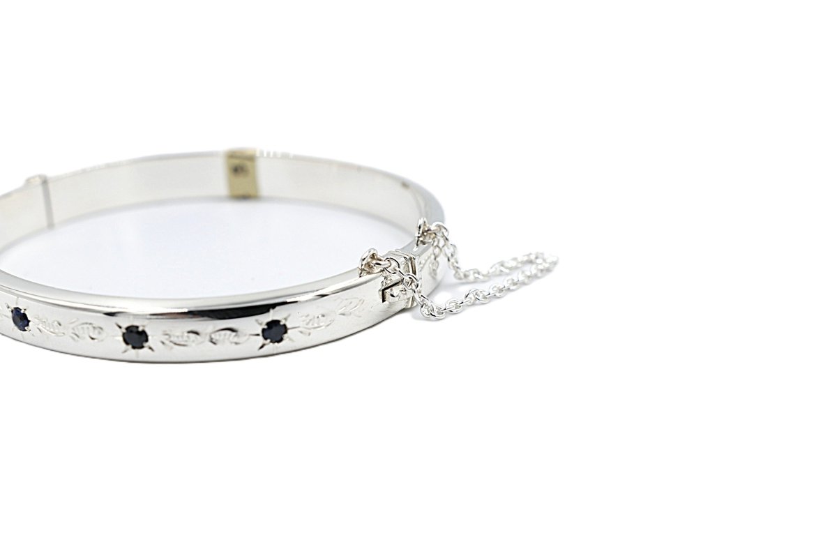 Sterling Silver Snap Bangle with Sapphire