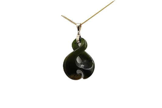 9ct Gold Set New Zealand Greenstone Twist Koru 205035