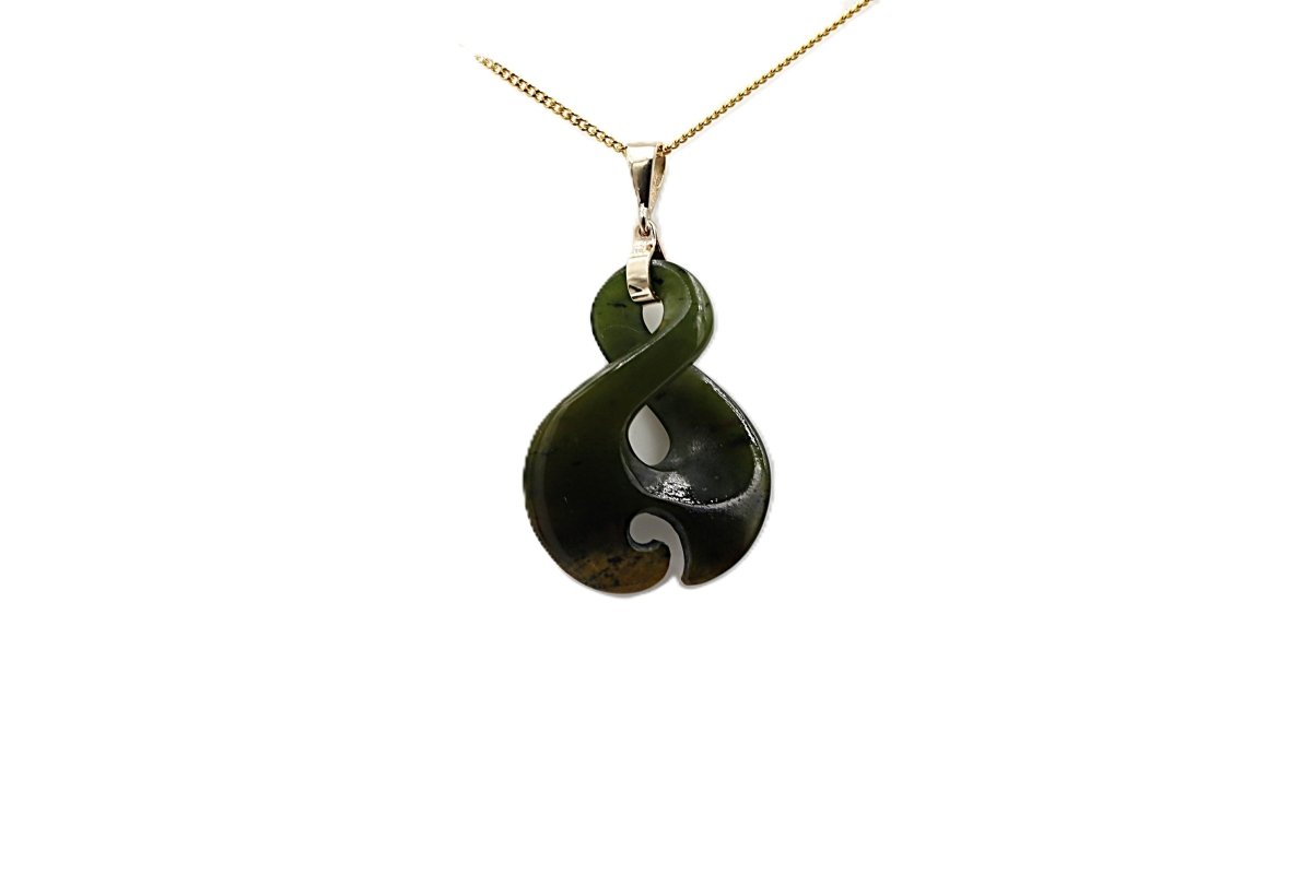 9ct Gold Set New Zealand Greenstone Twist Koru 205035