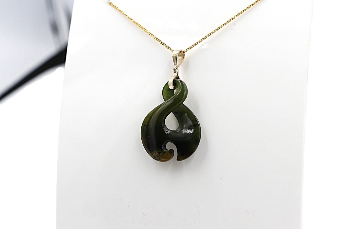 9ct Gold Set New Zealand Greenstone Twist Koru 205035