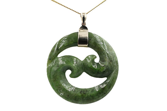 9ct Gold Set New Zealand Greenstone Koru 312040
