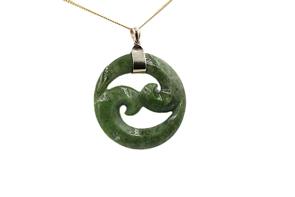 9ct Gold Set New Zealand Greenstone Koru 312040