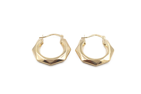 9ct Gold Fancy Hexagon Design Hoop 12mm 12OB5001/99