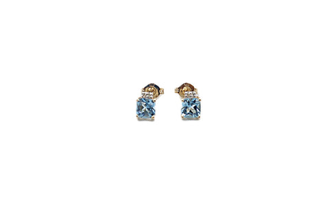 9ct Gold Genuine Blue Topaz & Diamond Stud Earrings E3000-BTDC