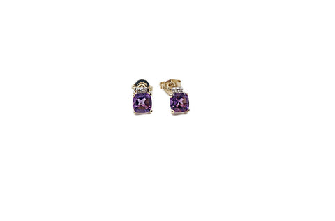 9ct Gold Genuine amethyst & Diamond Stud Earrings E3000-AMDC