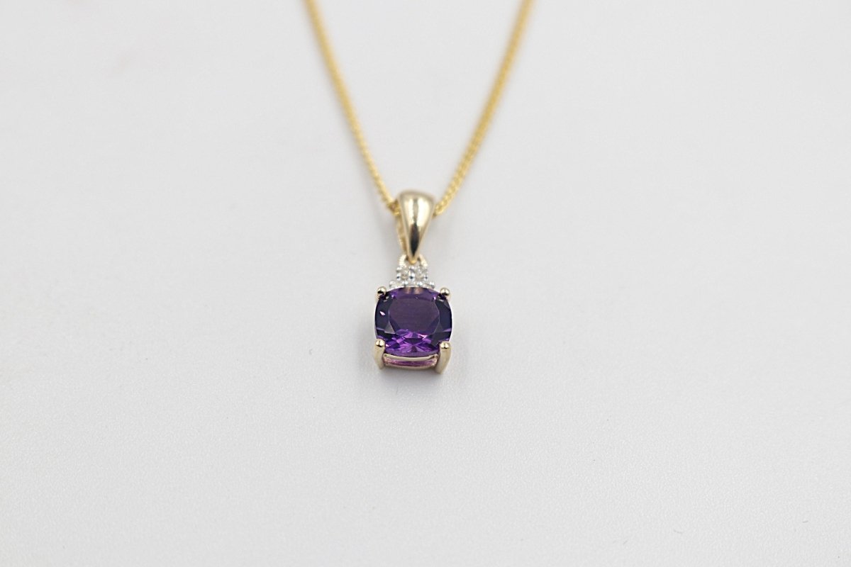 9ct Gold Genuine Amethyst & Diamond Pendent P3000-AMDC