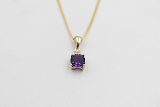9ct Gold Genuine Amethyst & Diamond Pendent P3000-AMDC