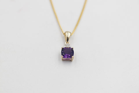 9ct Gold Genuine Amethyst & Diamond Pendent P3000-AMDC