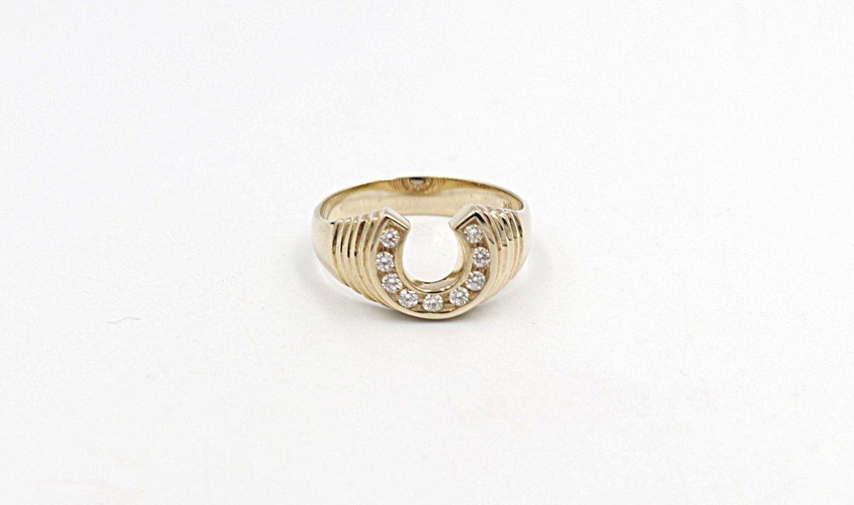 9ct Gold Mens Horse Shoe ring With Diamonds GR112-DC