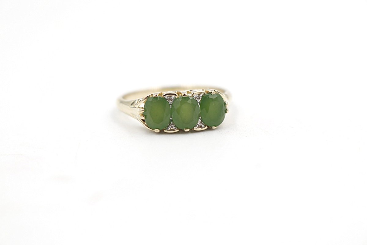 9ct Gold New Zealand Greenstone & Diamond Ring SYR7986G