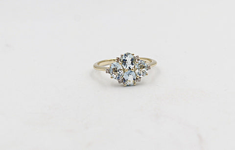 9ct Gold Genuine Aquamarine and Diamond Ring SYR8227