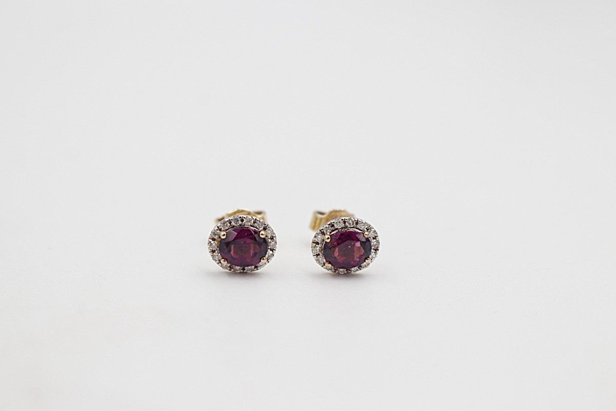 9ct Yellow Gold Garnet & Diamond studs SYE1898G