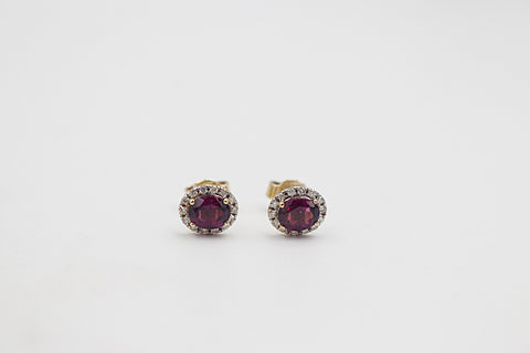 9ct Yellow Gold Garnet & Diamond studs SYE1898G