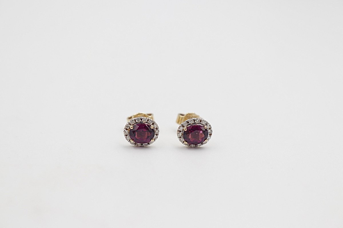 9ct Yellow Gold Garnet & Diamond studs SYE1898G