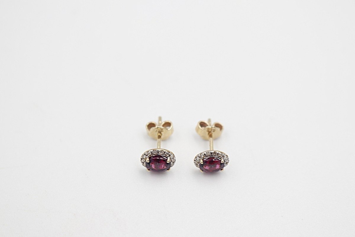 9ct Yellow Gold Garnet & Diamond studs SYE1898G