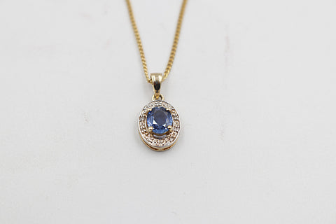 9ct Gold Ceylon Sapphire & Diamond Pendent SYP731