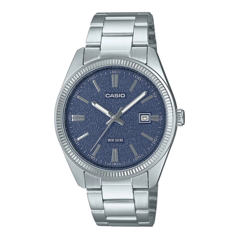 Casio steel strap silver Tone Blue face  watch MTP1302DA-2A1
