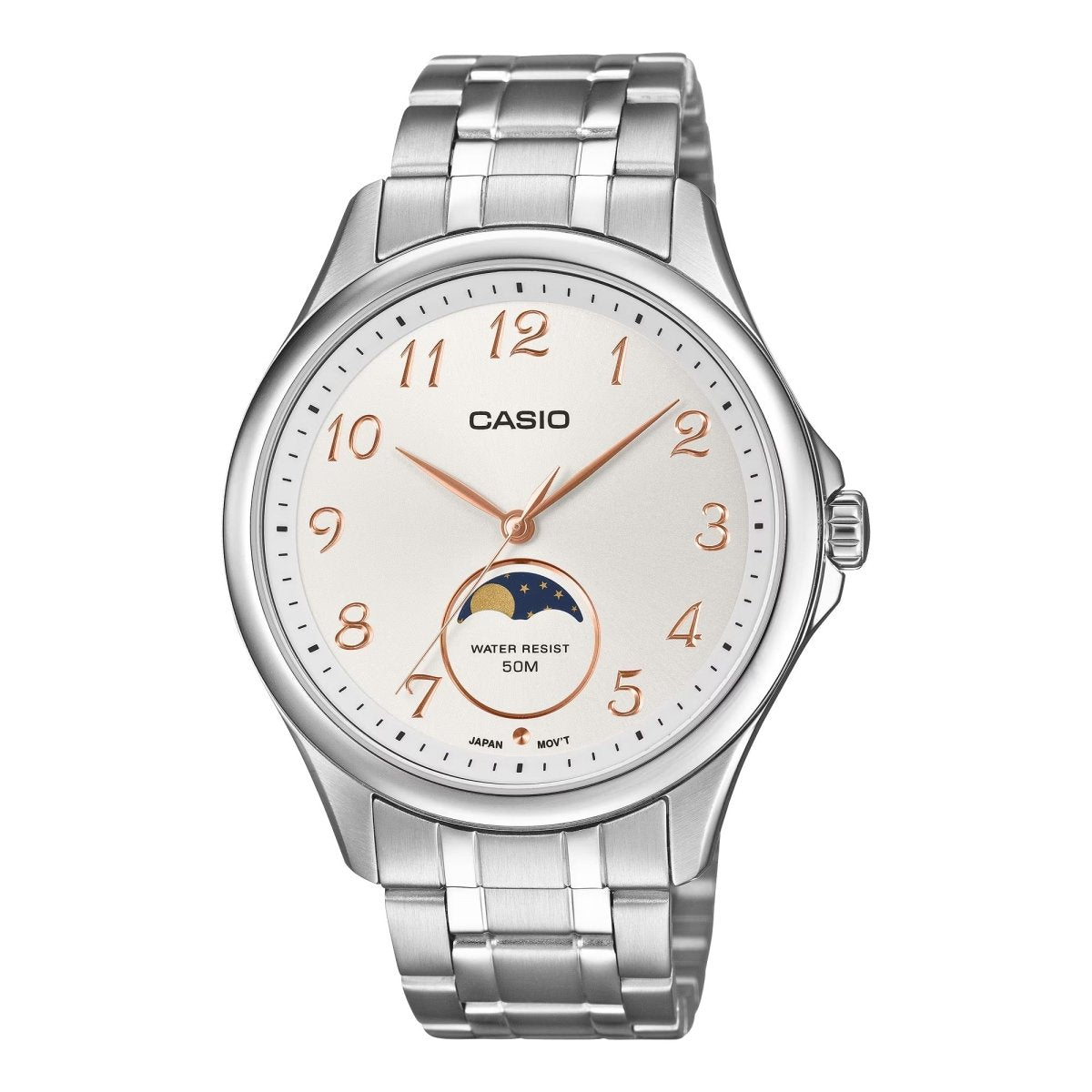 Casio steel strap silver Moon Phase Watch MTP-M110D-7A