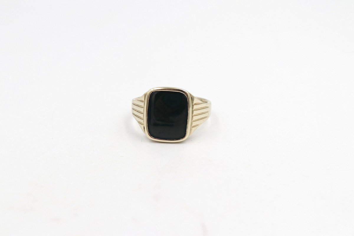 9ct Gold Mens Solid Dark Greenstone  Ring SYR3066