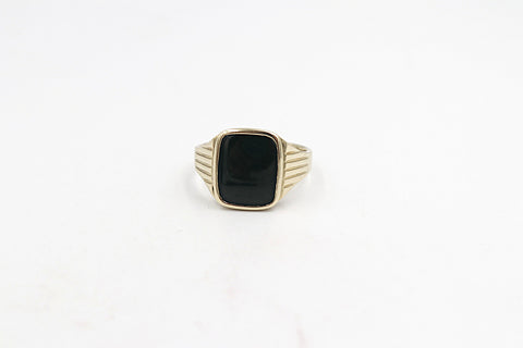 9ct Gold Mens Solid Dark Greenstone  Ring SYR3066