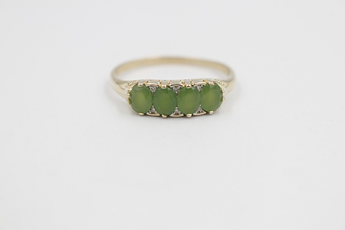 9ct Gold New Zealand Greenstone & Diamond Ring SYR7993G