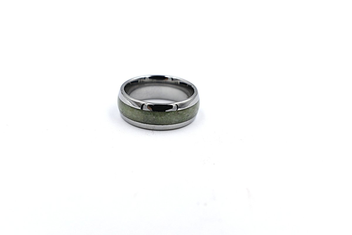 New Zealand Greenstone And Tungsten Carbide Ring 8mm