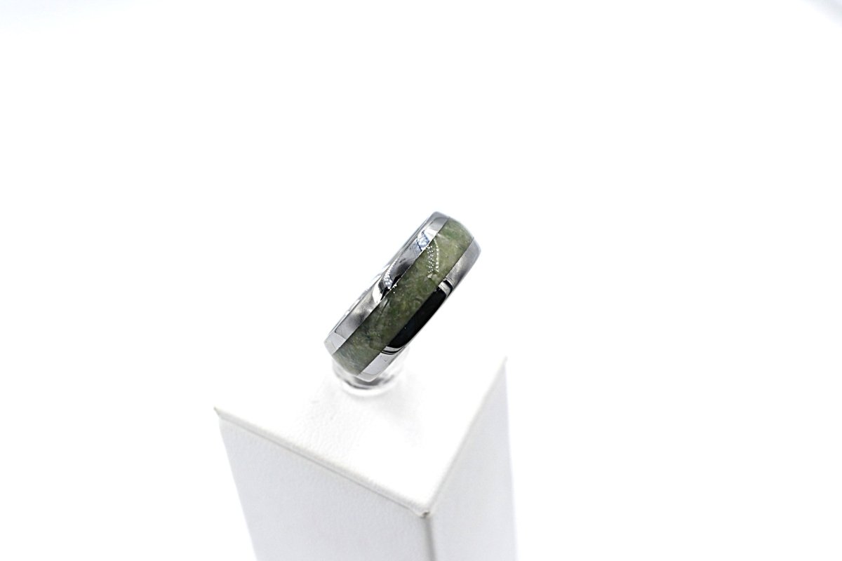 New Zealand Greenstone And Tungsten Carbide Ring 8mm